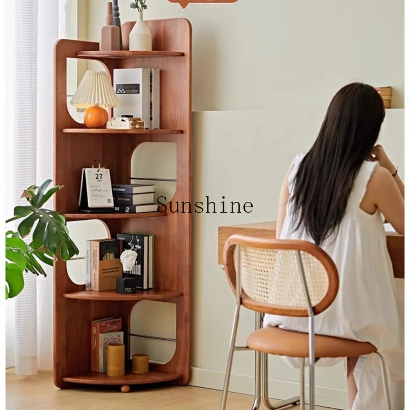 TT solid wood storage triangular cabinet retro style small apartment living room corner display rack