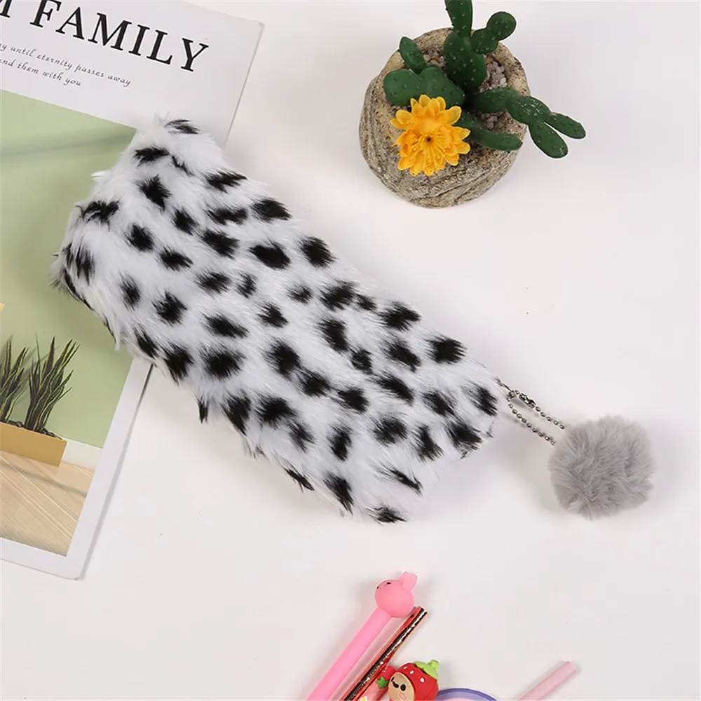 Leopard Plush Pencil Pouch Fashion Ins Pencil Cases Large Capacity Pencil Box Makeup Bag Cosmetic Organizer Pouch Stationery