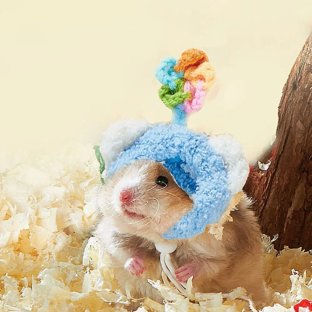 Cute Decorative Hamster Wool Hat Soft Adjustable Crochet Knitted Hamster Hat Breathable Mini Pet Hat Photo Props