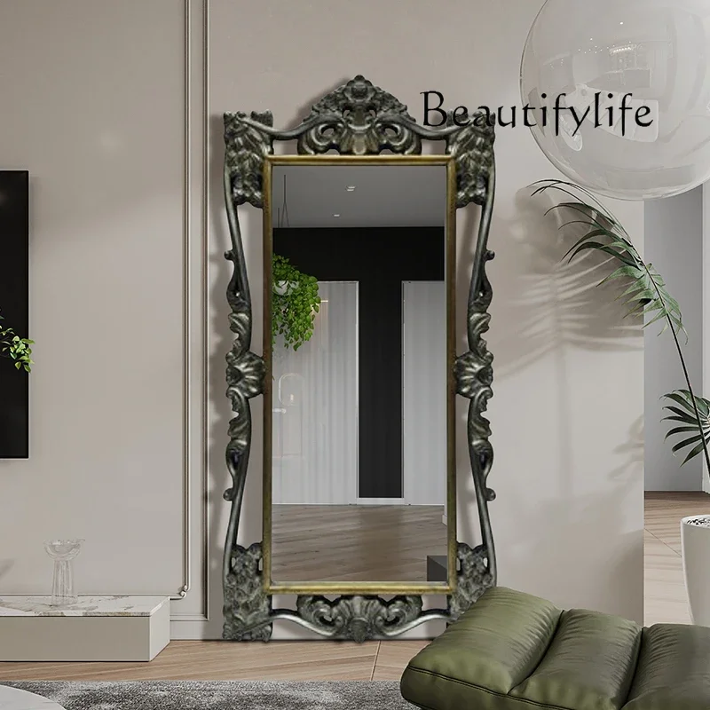 HH American floor-to-ceiling French retro carved full-body mirror artistic sense light luxury entrance fitting mirror advanced