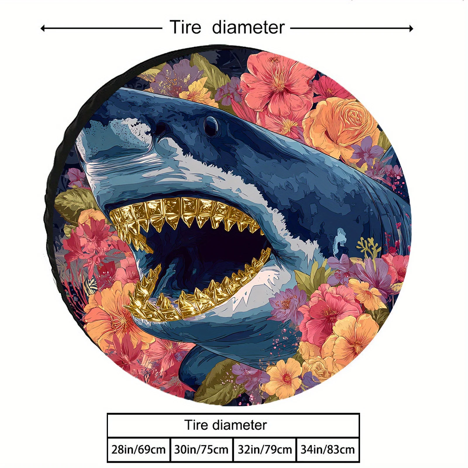 Golden Shark Floral Print Spare Tire Cover Durable Polyester Protection for SUV Truck