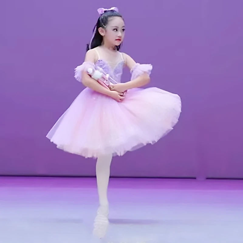 Vestido de Ballet largo y romántico para niña, tutú azul, ropa de actuación, disfraz de Hada, Lago de los cisnes