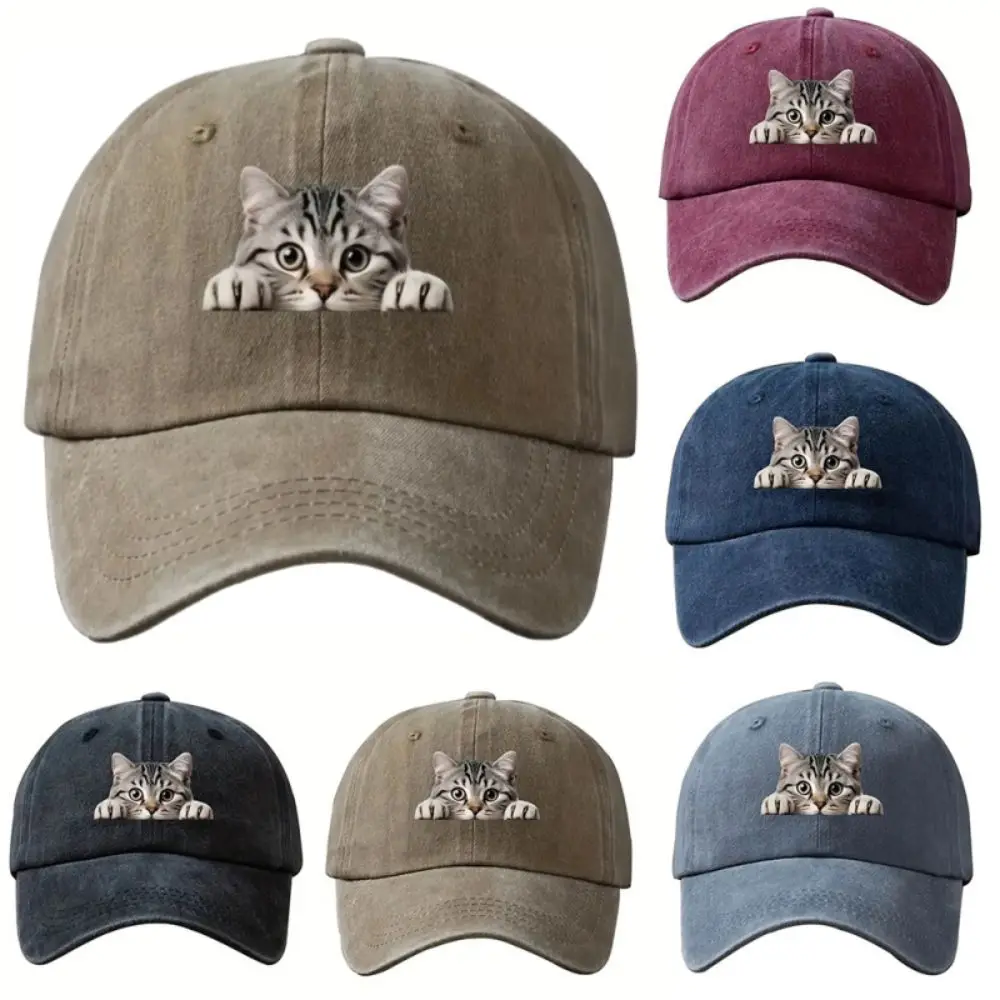 

Trend Embroidery Cat Baseball Cap Adjustable Breathable Duck Tongue Hat Cool Cat Lightweight Sun Hat Unisex Styles