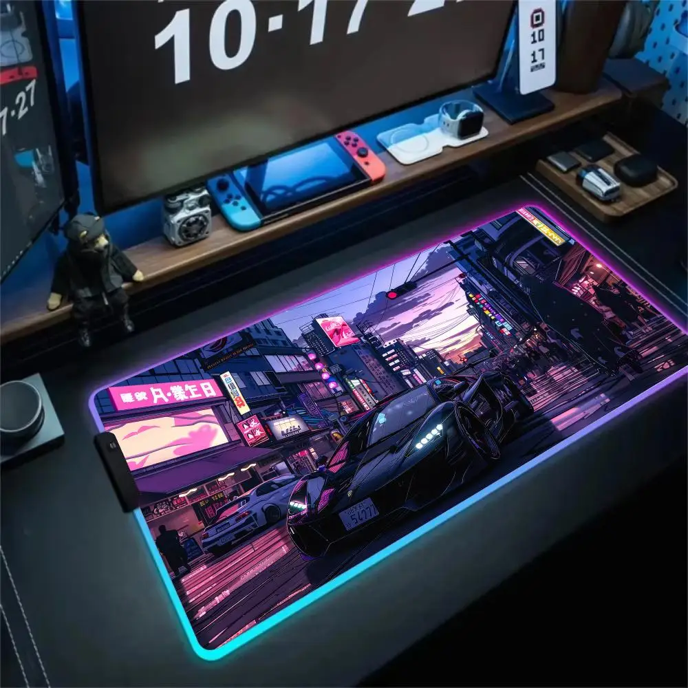

Коврик для мыши RGB в стиле Cybo, спортивный автомобиль, светодиодный светящийся игровой коврик, резиновый противоскользящий настольный коврик, аксессуары для геймерских ПК, игровая клавиатура, коврик для мыши