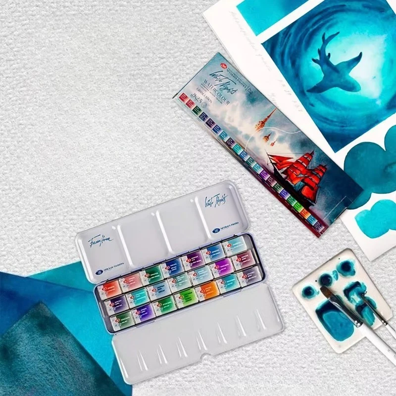 set-de-acuarelas-profesionales-white-nights-21-pastillas-completas-pigmentos-granulantes-extrafinos-de-grado-artistico-caja-metalica-portatil