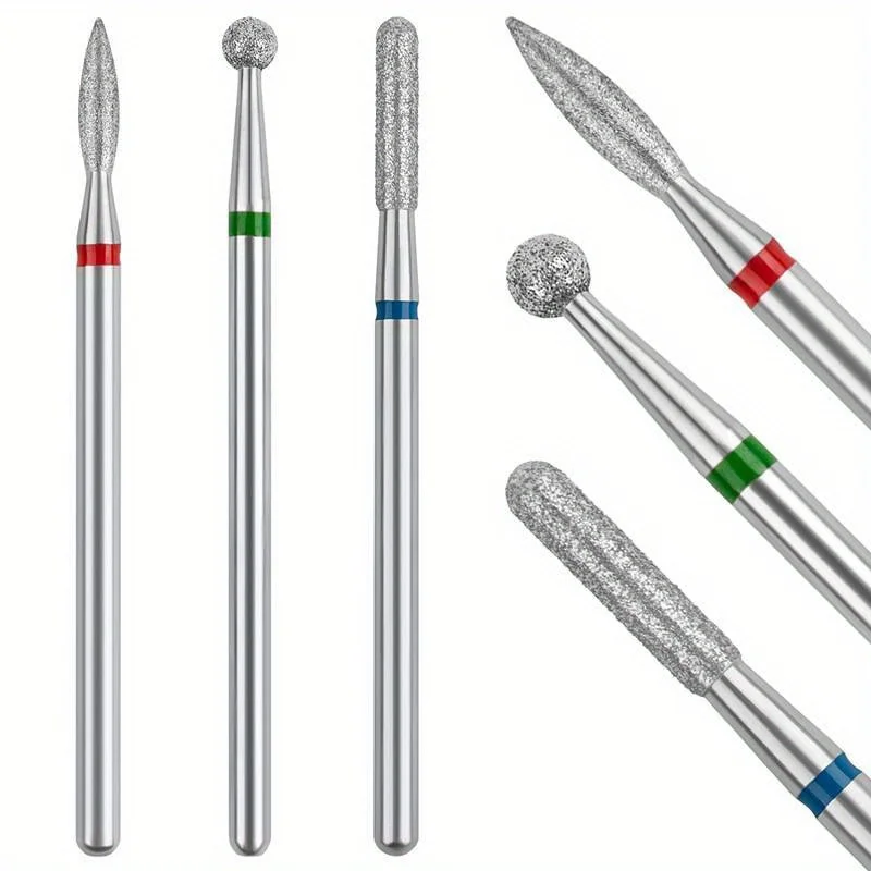 3Pcs/Bag Diamond Nail Drill Bit Set Electric Milling Cutters For Manicure Rotary Burr Cuticle Clean Manicure Drill Accessories