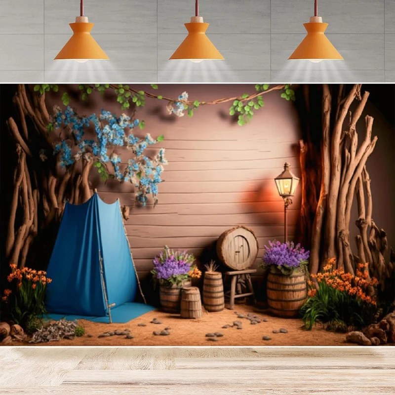 Photography Backdrop Camping Tent Campfire  Holiday Family Outdoor Party Photo Studio Background Home Party Backdrop Wall Banner