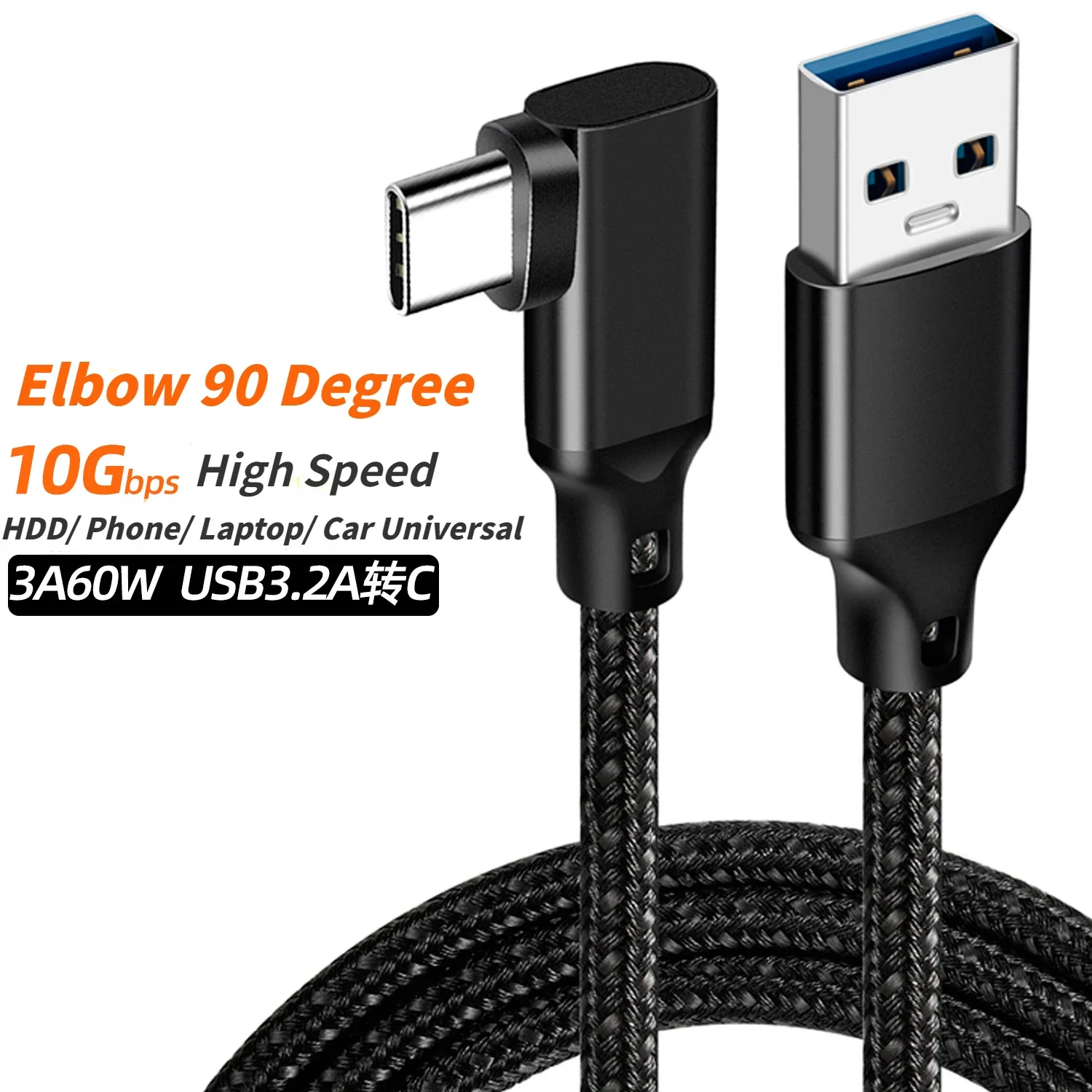 USB3.2 3A 60W Cable Elbow USB-C 10Gbps Gaming Cord For Oculus Quest 1/2 VR Link Cable Type A to Type-C Fast Charging Camera Line