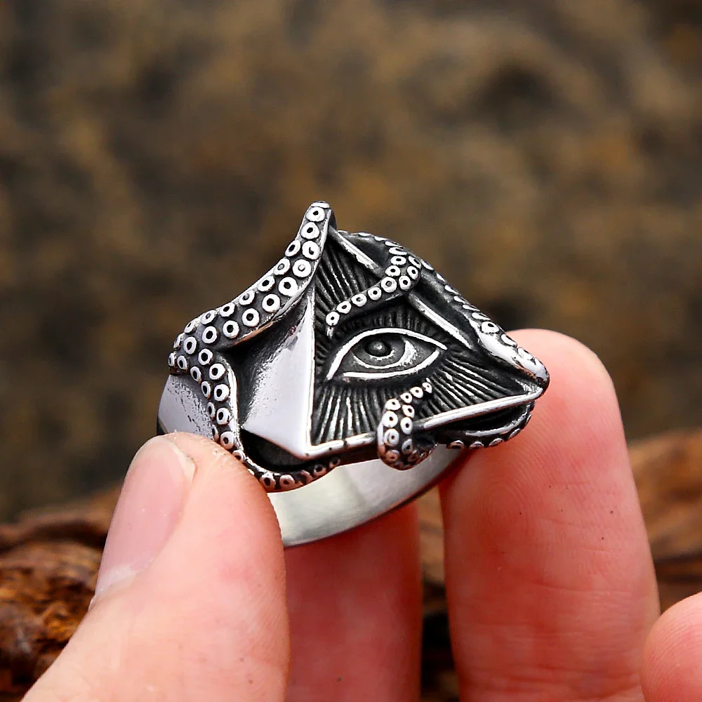 Vintage Simple Octopus Tentacle Ring Stainless Steel All Seeing Eye Ring For Men Punk Biker Amulet Jewelry Gift Dropshipping