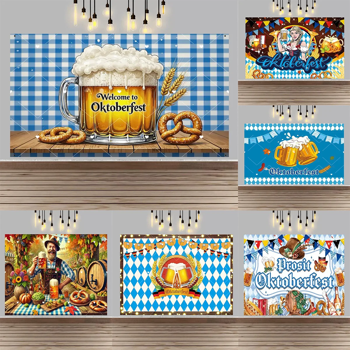 

Munich Oktoberfest Theme Party Backdrop Banner Bavarian Style Wheat Ears Sunflowers German Beer Festival Decor Photography Backd