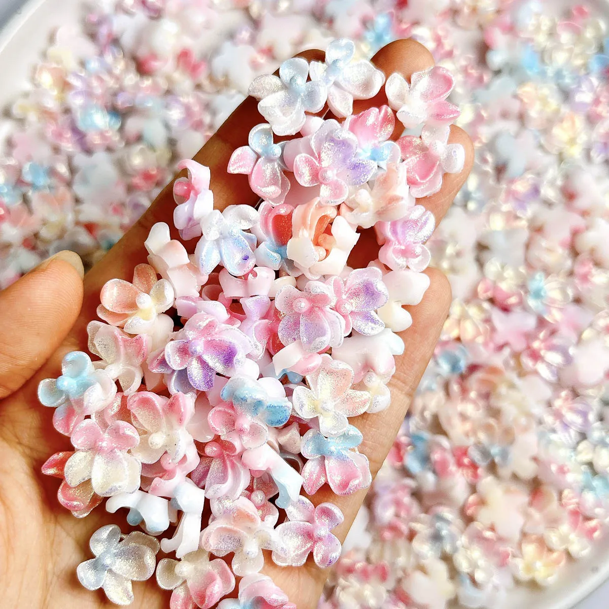 3D レジンファイングリッターカラフルなグラデーション胡蝶蘭ネイルチャーム発光花混合ネイルアート装飾マニキュア DIY パーツ