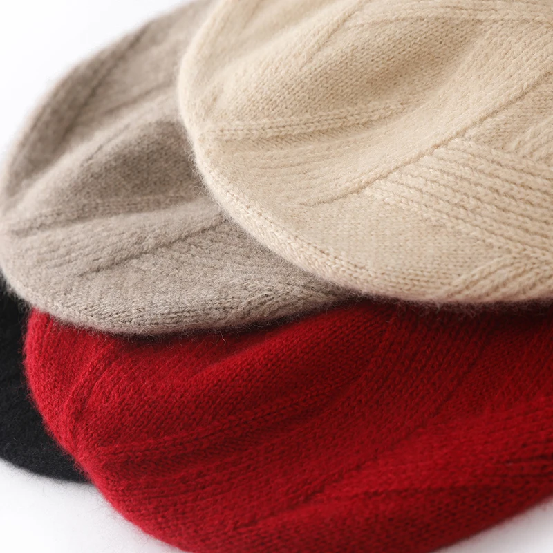 Women Hat Winter New 100% Pure Cashmere Knitted Headgears Soft Warm Hats Lady Fashion Casual Thicken Cap Quality Cashmere Cap