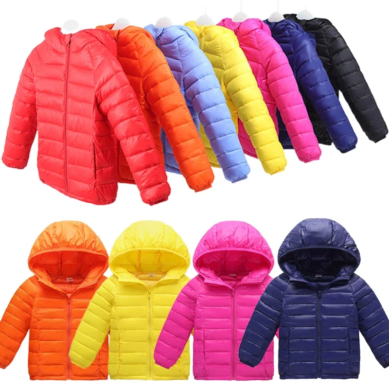 New Boys Warm Coat Baby Solid Color Hooded Down Jacket Autumn Winter Girls Lightweight Comfortable Casual Cute Clothes 3-12 Year