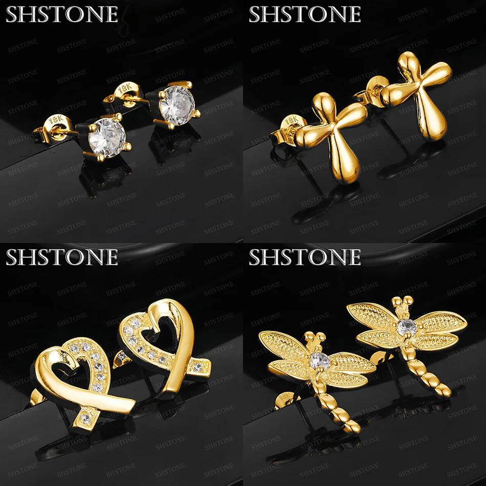 

Hot 18k Gold Dragonfly Cross Heart Round Zircon Stud Earring Classic Luxury Jewelry Birthday Wedding Party Gift Accessories