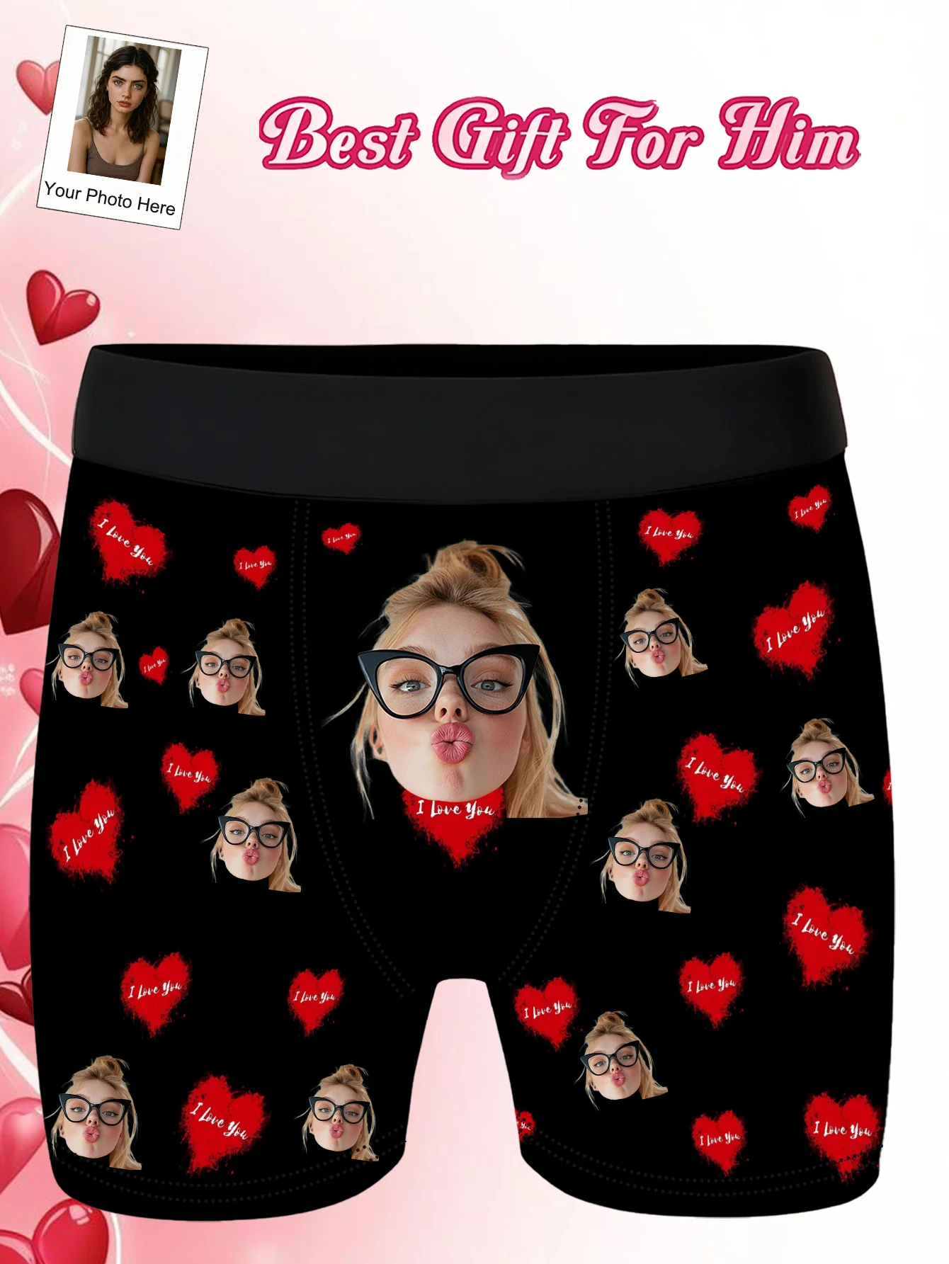 Personalized Romantic Couple Underwear for Men - Custom Photo/Text Box Boxer Briefs Suitable for Boyfriend/Husband Gifts