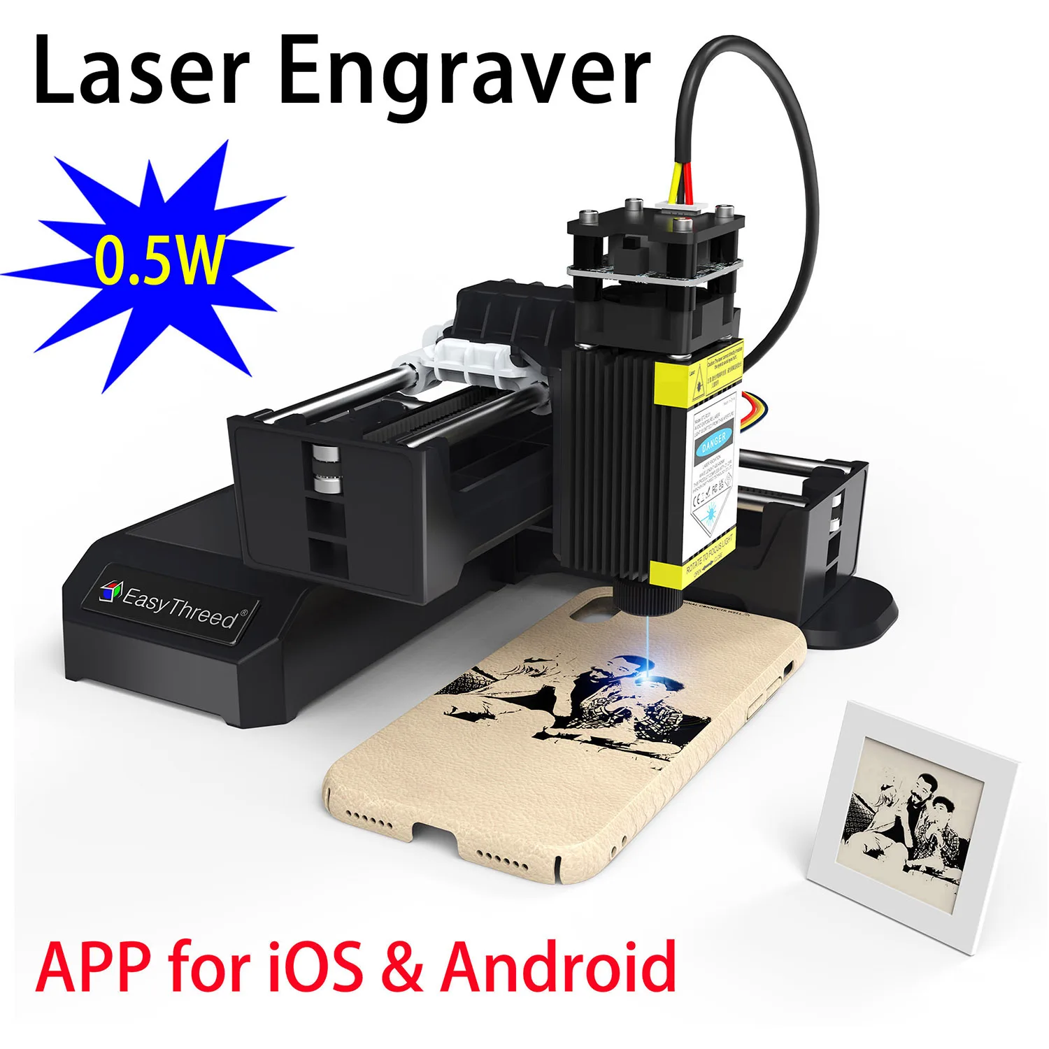 EasyThreed Laser Engraver 0.5W Entry Level Beginners Mobile APP Wireless connectivity DIY Creative Engraving Area 100x100mm