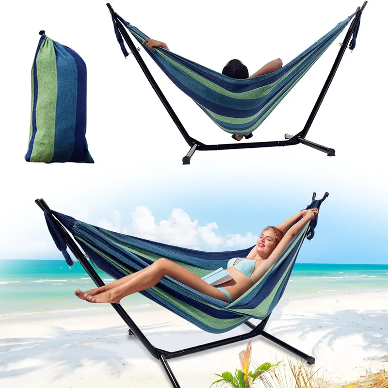

Lightweight Camping Garden Fabric Canvas Double Hammock with Metal Stand for Outdoor Travel Backpacking Leisure