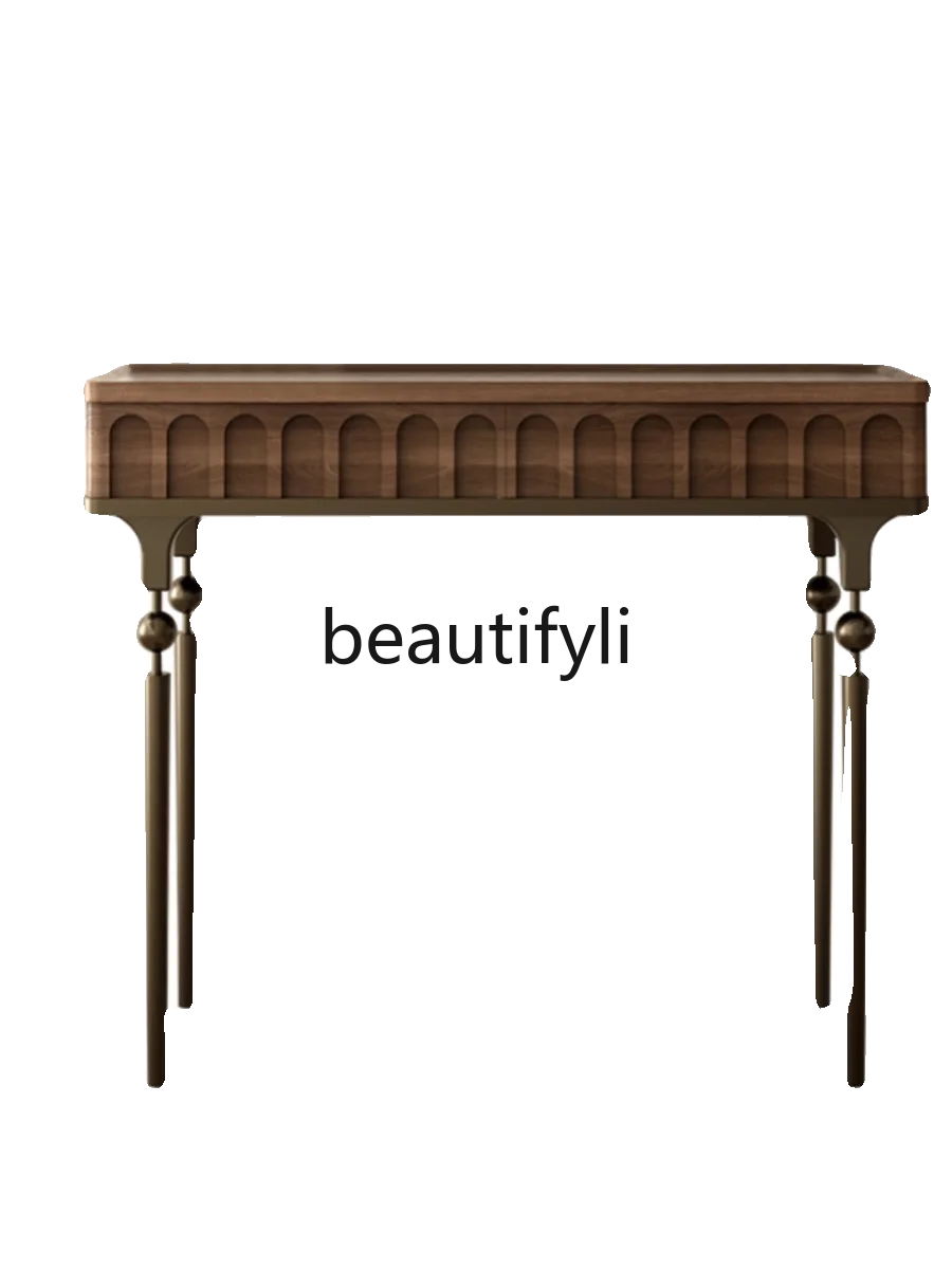 

French solid wood entrance table retro corridor aisle walnut high-end Italian entrance table