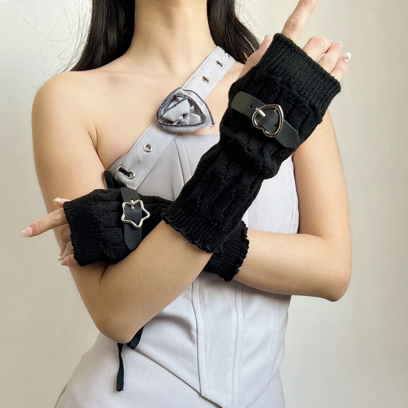 Ao ar livre punk curto sem dedos oversleeves meninas cosplay escuro loli mangas falsas para festa legal estiramento inverno aquecedores de braço mitten