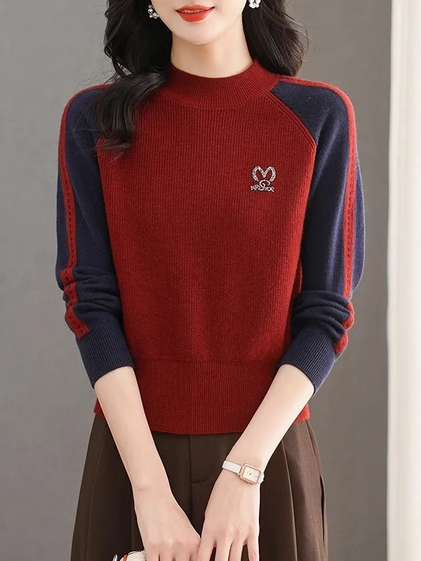 

Women's Autumn Winter f High Collar Wool Sweater Color Blo Base irt Warm Thermal Long Sve Regular Fit Knitwear