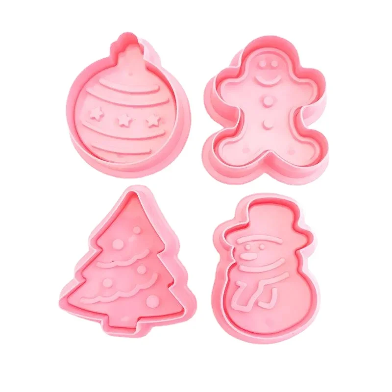 

4pcs/Set of Christmas Biscuit Plunger Die-cutting Machine Mold Snowman Koala Pattern Silicone Baking Cookie Mold