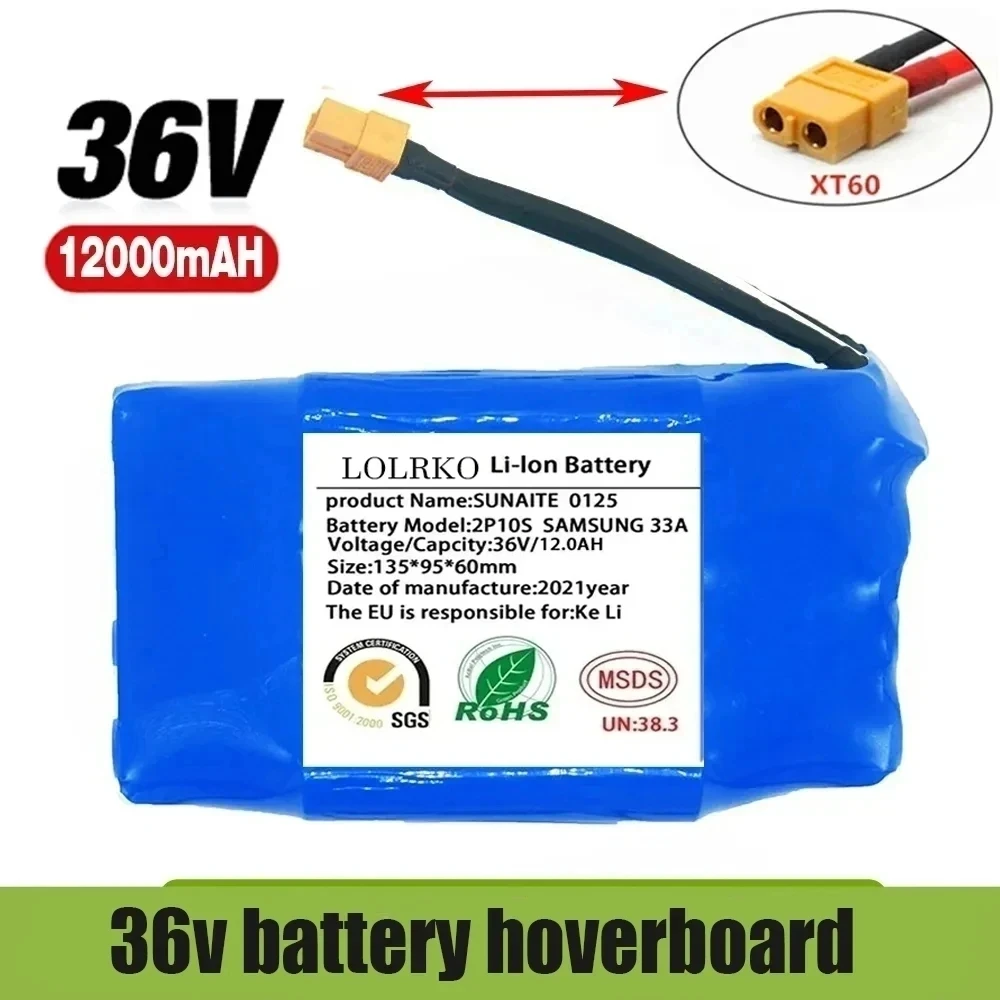 

36V 18650 Battery Pack 6000mAh Rechargeable Lithium ion battery for Electric Self Balancing Scooter HoverBoard Unicycle