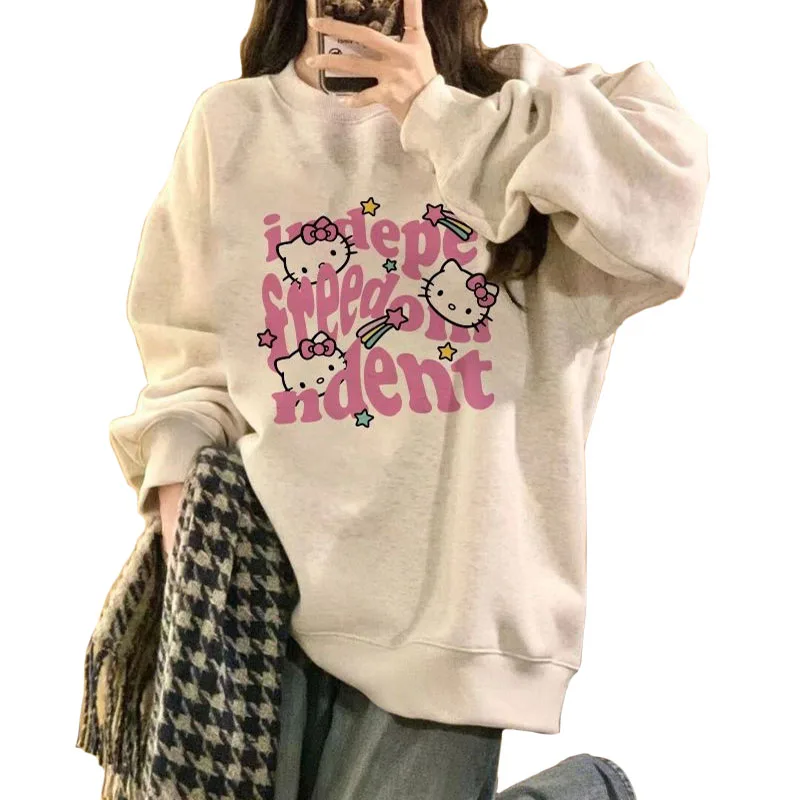 Sanrio Hello Kitty Women Autumn Hoodies Y2k Pullovers Cotton Pullovers Casual Oversized Coat Sweatshirt Long-sleeved T-shirt