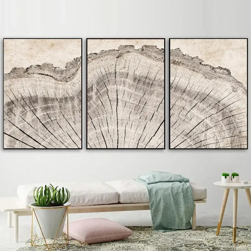 Rustic Tree Ring Painting Calligraphy 3PC Vintage Canvas Poster Set Wall Art Painting for Bedroom Living Room Home Decor Gift