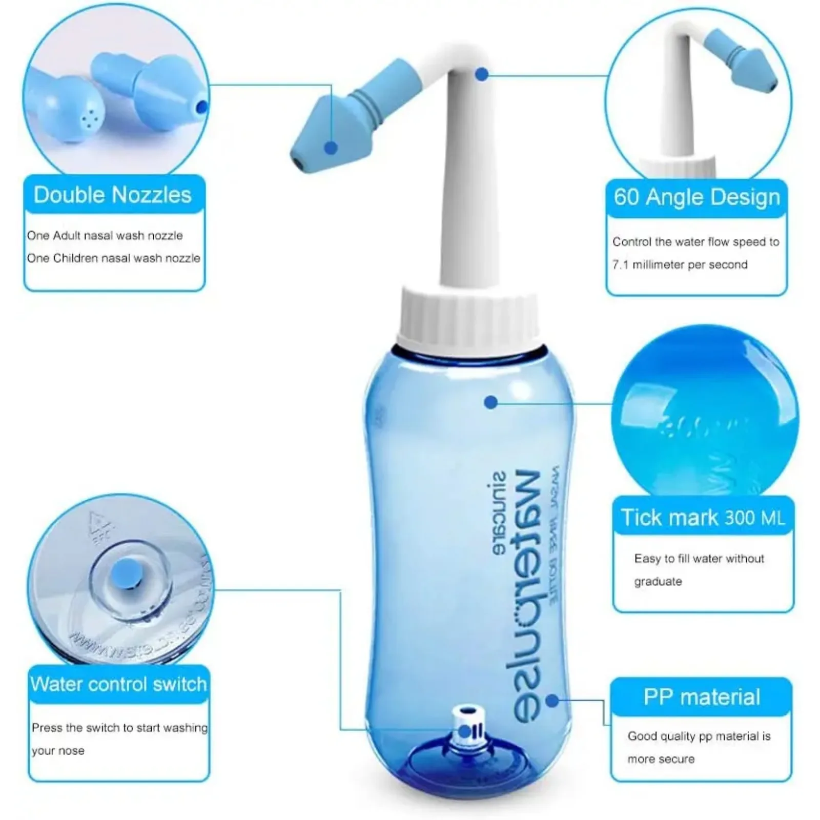 Nasal Irrigator Nasal Rinse Bottle Nasal Wash Cleaner Nose Protector Avoid Allergic Rhinitis Neti 300ml 500ml