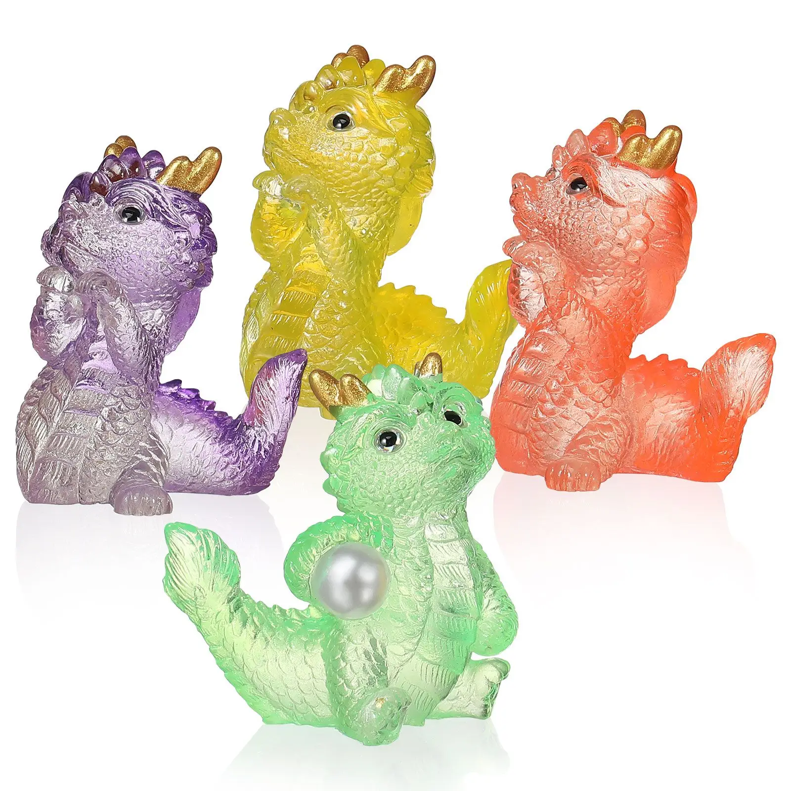 4 Pcs Little Dragon Small Animal Figurines Resin Fairy Garden Minature Translucent Home Decor Miniature Asian Ancient