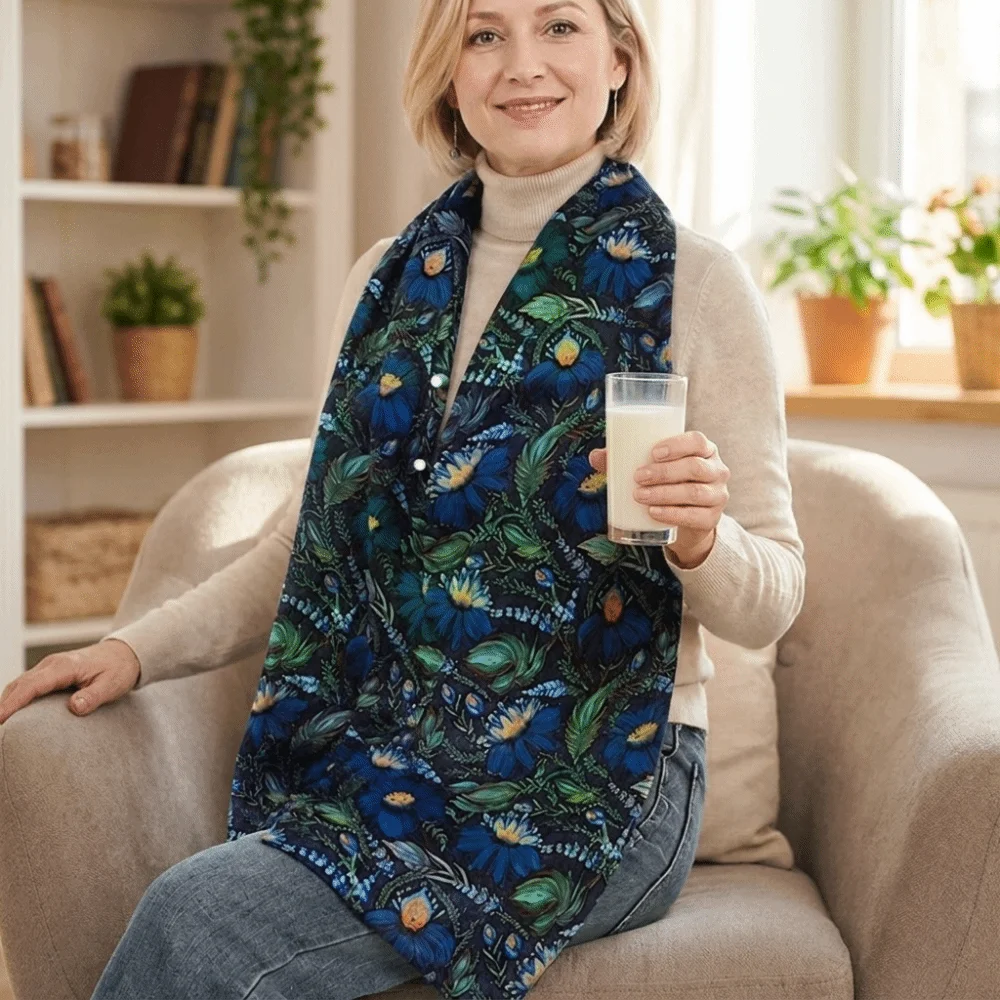 Waterproof Adult Oil-proof Bib Breathable Skin-friendly Floral Print Scarf Bib with Snap Buttons Extra-large Skirt Mealtime Bib