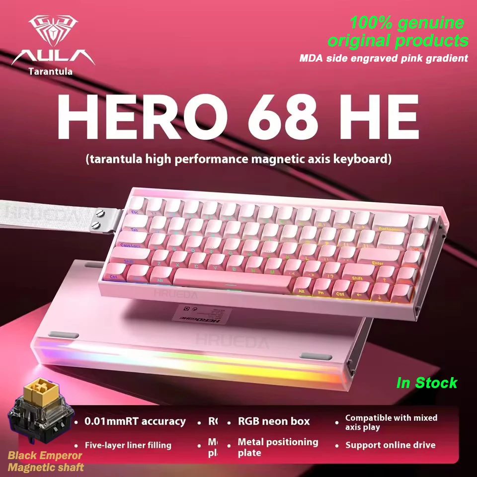 AULA HERO 68HE Magnetische schakelaar Gamingtoetsenbord RT0.01 E-sport Pas RGB Bedraad mechanisch toetsenbord Ergonomie Accessoires aan