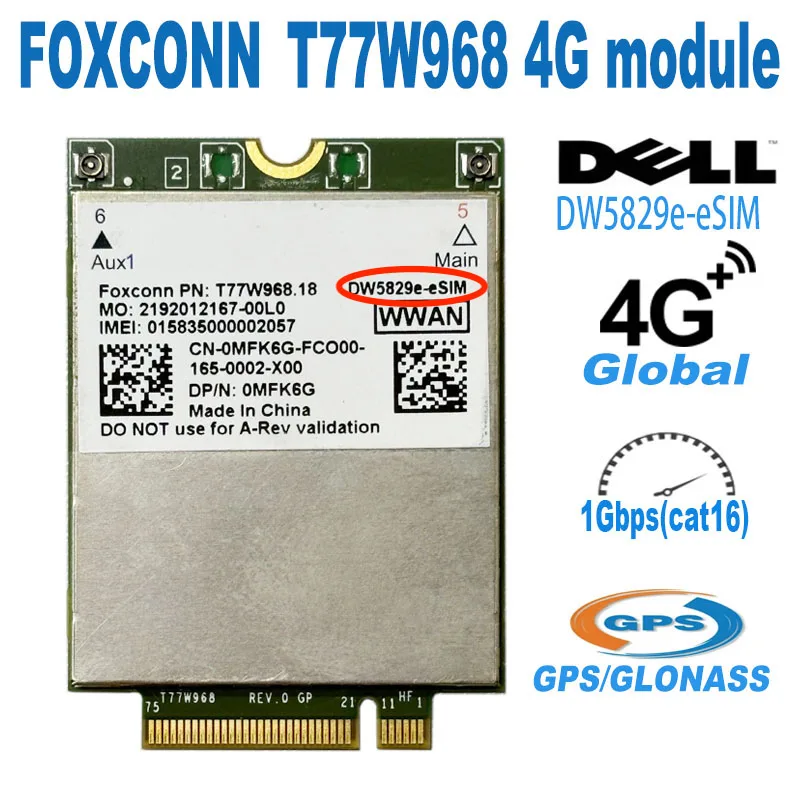 T77W968 DW5829e LTE Cat16 4G Module WWAN Latitude 5420 5424 7424 USB 4G module 7400 2-in-1 7600 7310 7400 7410 7540  DW5829e SIM