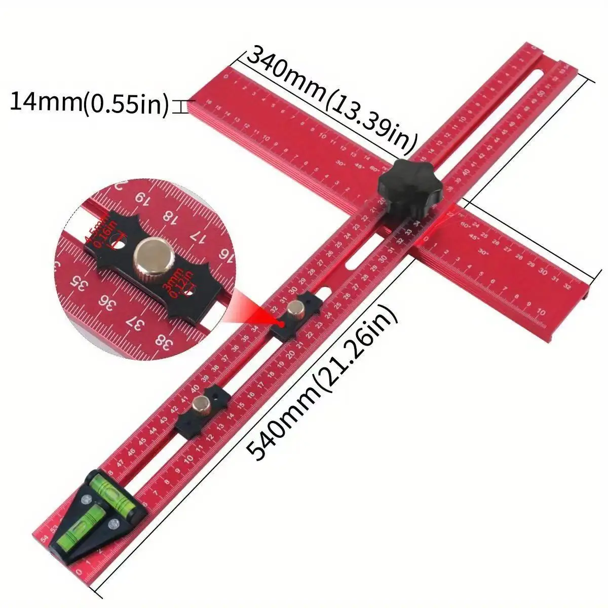 2 in 1 Drilling Positioning Ruler T-Shaped Ruler Combination Angle Ruler Drawer Installation Woodworking Cabinet Hardware Jig