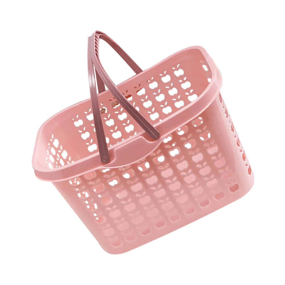 

Plastic Shopping Basket Pink Storage Baskets for Fruit Vegetable Portable Handles Small Space Practical Container