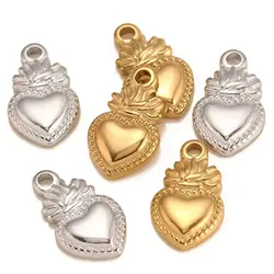 3Pc/Lot Christian Amulet Pendants Stainless Steel Sacred Heart Charms Flame Love Heart DIY Necklace Earring Jewelry Accessories