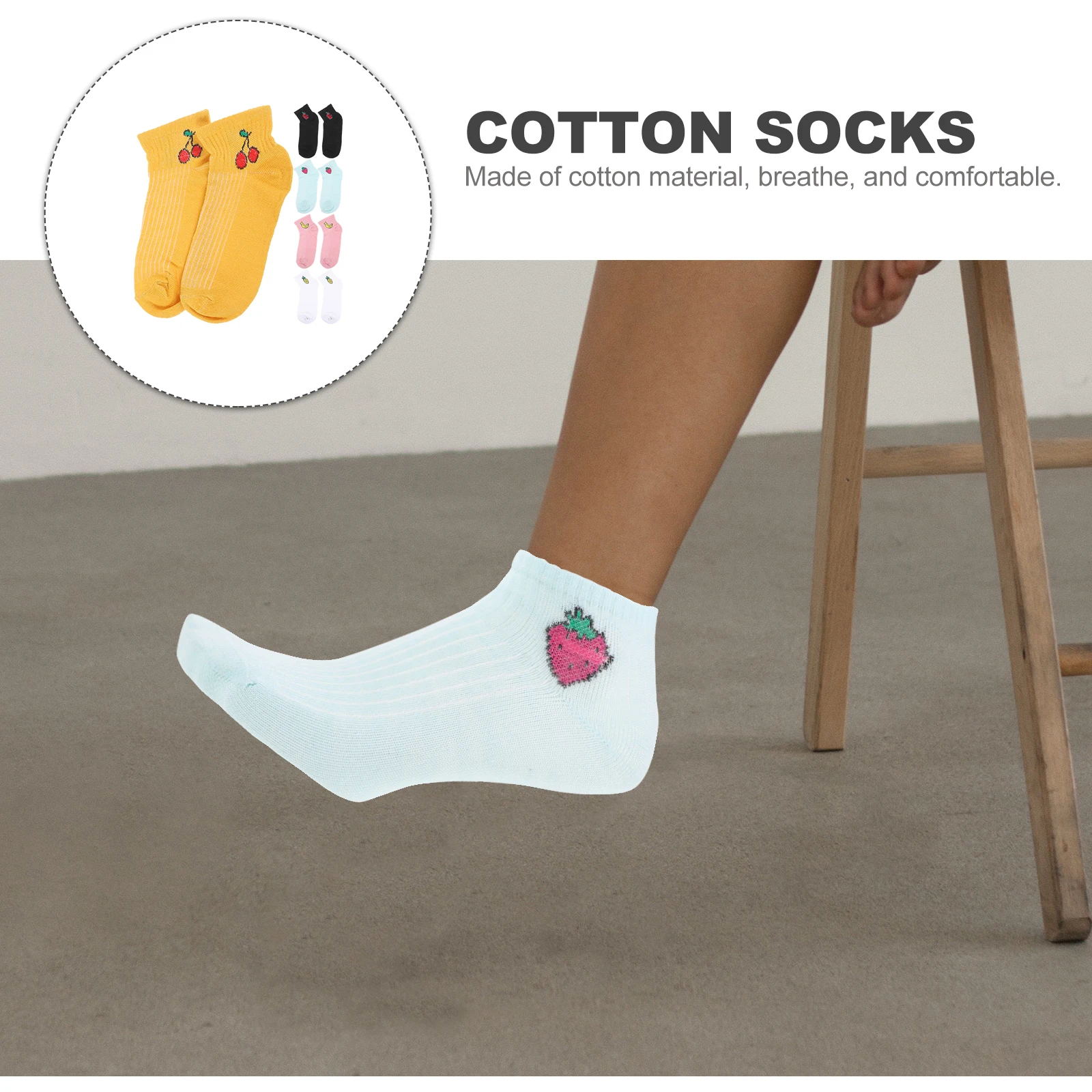 

5 пар хлопка для женщин с принтом лодыжки, дышащая, удобная, впитывающая пот, машинная стирка, модная новинка с фруктовым узором