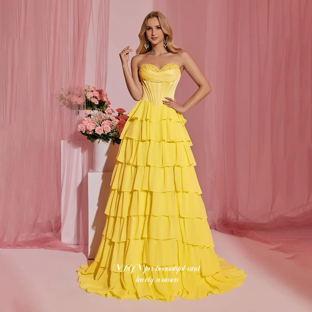 

NFYN Sweetheart Prom Dresses A Line Party Dress Chiffon Multilayers Evening Dress for Arabic Women robes de soir Customized