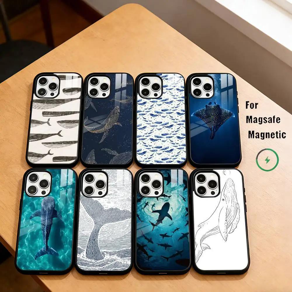 

Simple and elegant Whale Pattern Phone Case For iPhone17,16,15,14,13,12,11 Plus,Pro Magnetic For Magsafe Wireless Charging