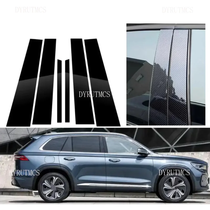 

6pcs Gloss Black Pillar Posts Silver Carbon Fit For Geely Xingyue L 2021~2025 2024 Window Decor Door Side Mouliding Trim Cover