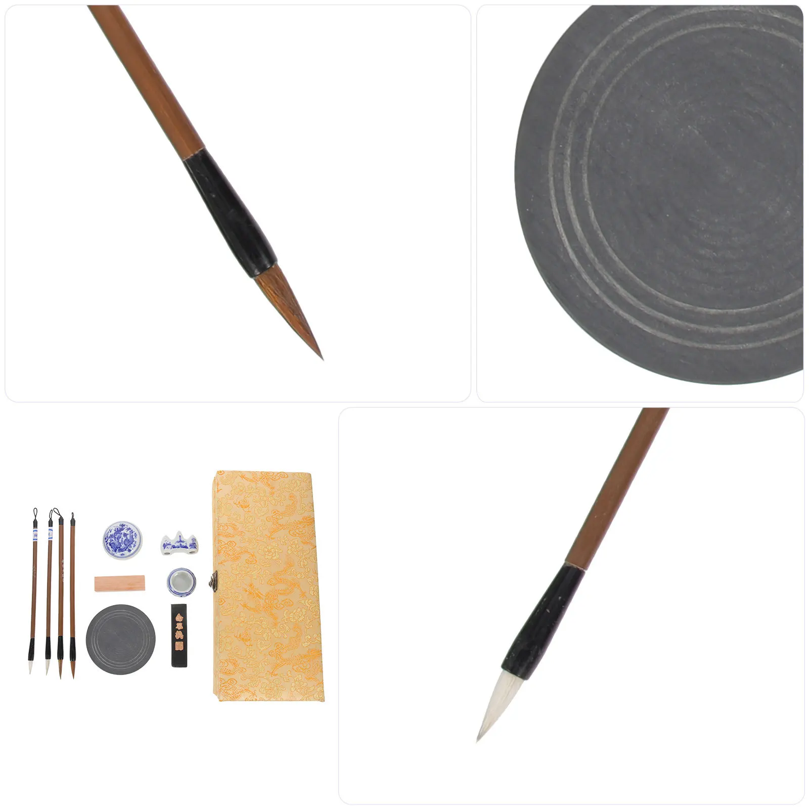 

1 Set Chinese Ink Stone Smooth Portable Writing Brush Durable Ink Stick For Calligraphy Practice Study Tool Students Artists