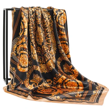 90*90 cm Mode Zakdoek Sjaal Vrouwen Kleine Sjaal Zijde Satijn Haar Vrouwelijke Vierkante Hoofdband Bandana Hoofd uitlaat strand wrap