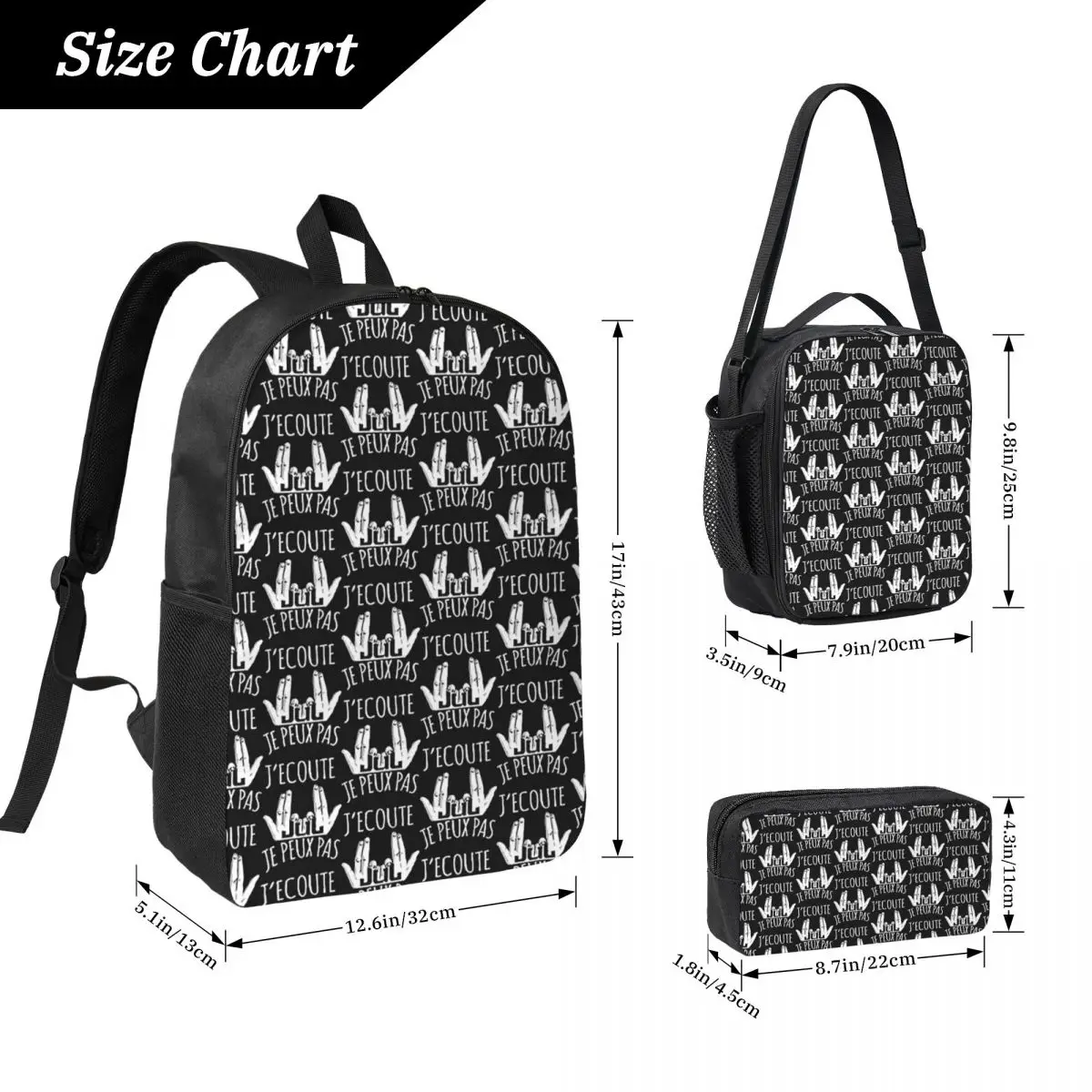 

I Can't, I'm Listening To JUL Backpack Boys Girls BookBag School Bag Laptop Shoulder Bags 3ps Insulated Lunch Bag Pencil Case