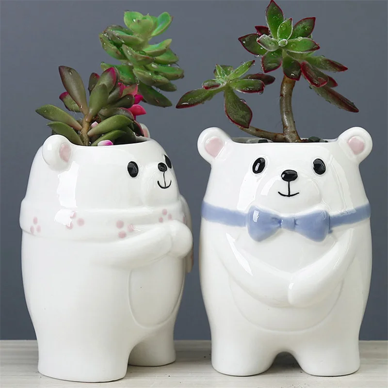 

Cartoon Couples Bear Bonsai Ceramic Flower Pot Small Animal Planter Succulent Flowerpot Home Decoration