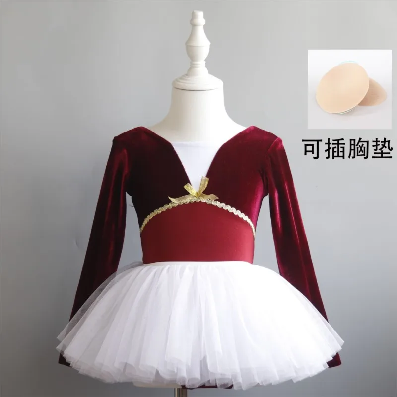 girls velvet dance Costumes training uniform autumn Gymnastics Ballet Dance Leotard Bodysuit Kids Ballet Performance Dress