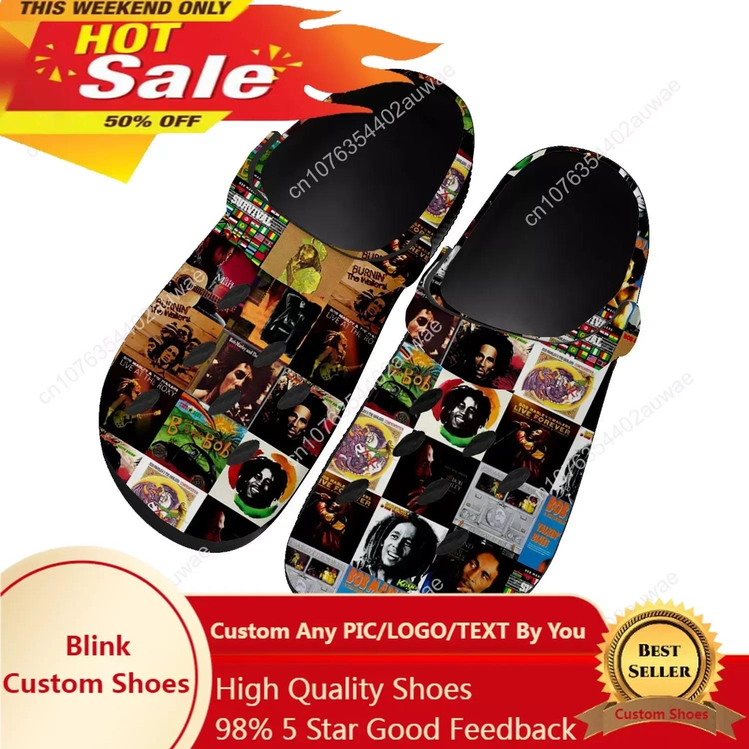 

Legend Bob Marley Reggae Rasta Home Clogs Custom Water Shoes Mens Womens Teenager Sandals Garden Clog Breathable Hole Slippers