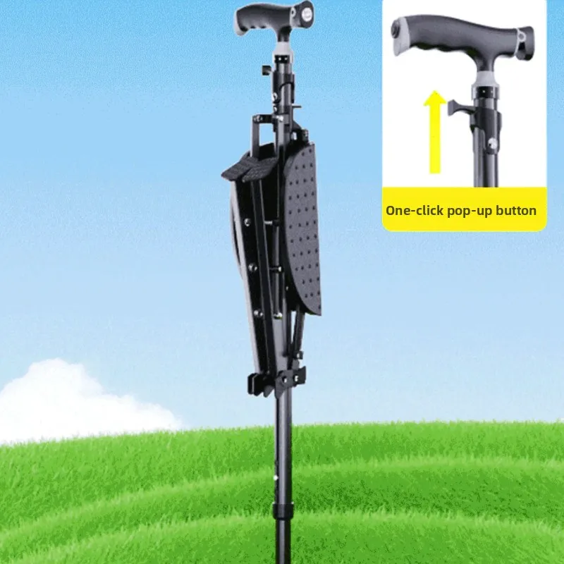 Picture 3: Foldable Walking Cane with Seat for Elderly, Portable Lightweight Mobility Aid Stick Convertible to Stool, Multi-Function Cane
