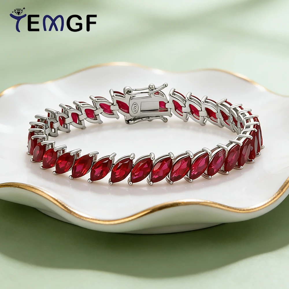 

TEMGF Cultivate Ruby Bracelet S925 Sterling Silver Fine Jewelry for Women Sparkling Luxury Fashion Hand Chain Birthday Gifts