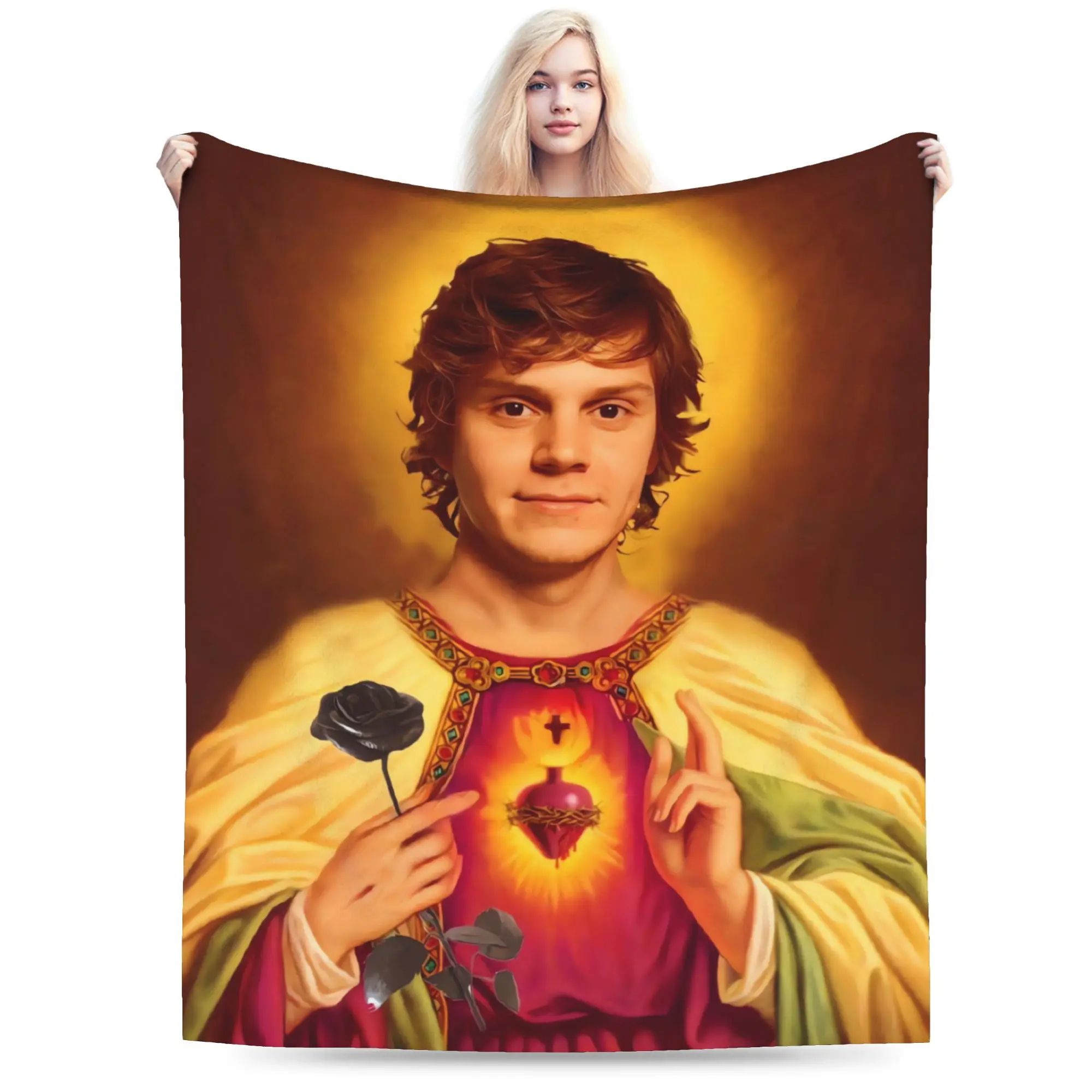 Sacred Evan Peters Saint Portrait Flannel Blanket  Super Soft Throw Blanket for Couch Chair Decorative Bedspread Sofa Bed Cover