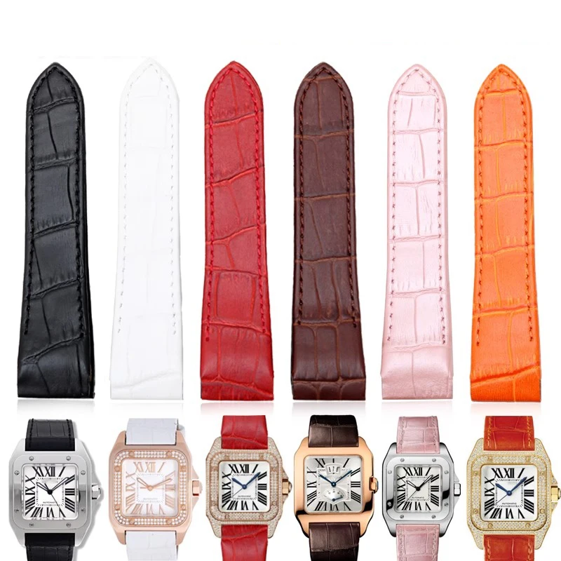 Genuine Leather watch strap For cartier Santos Santos 100 men's and women's leather Watchband 20mm 23mm strap accessories